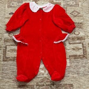 Vintage  Red Velvet  Romper One Piece  size 9M / mothercare  USA